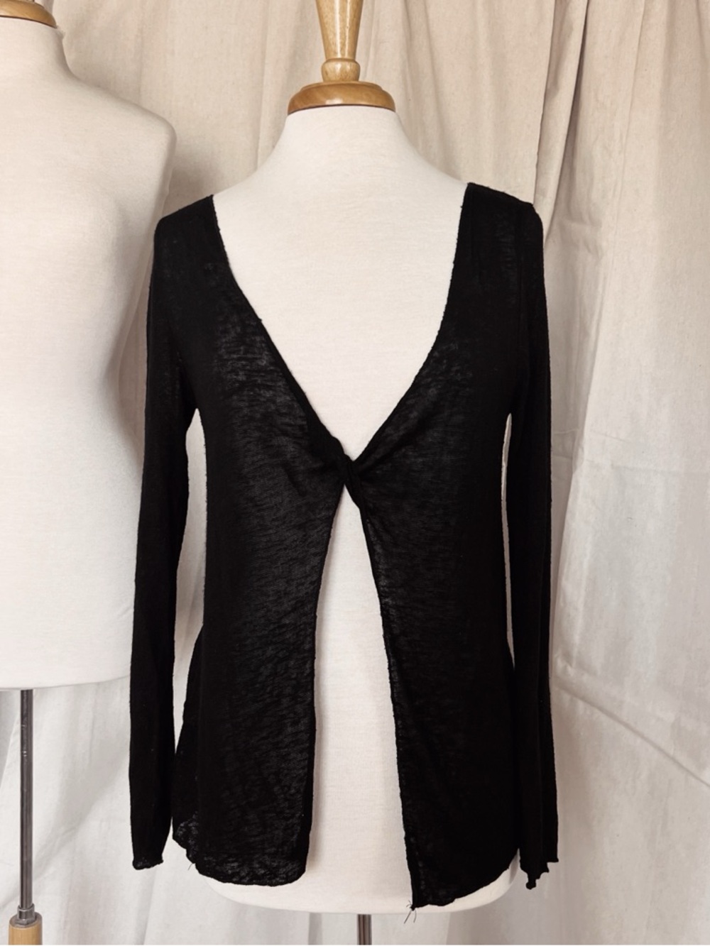 Foreign Exchange Black Knot-Front Sheer Long Sleeve Top